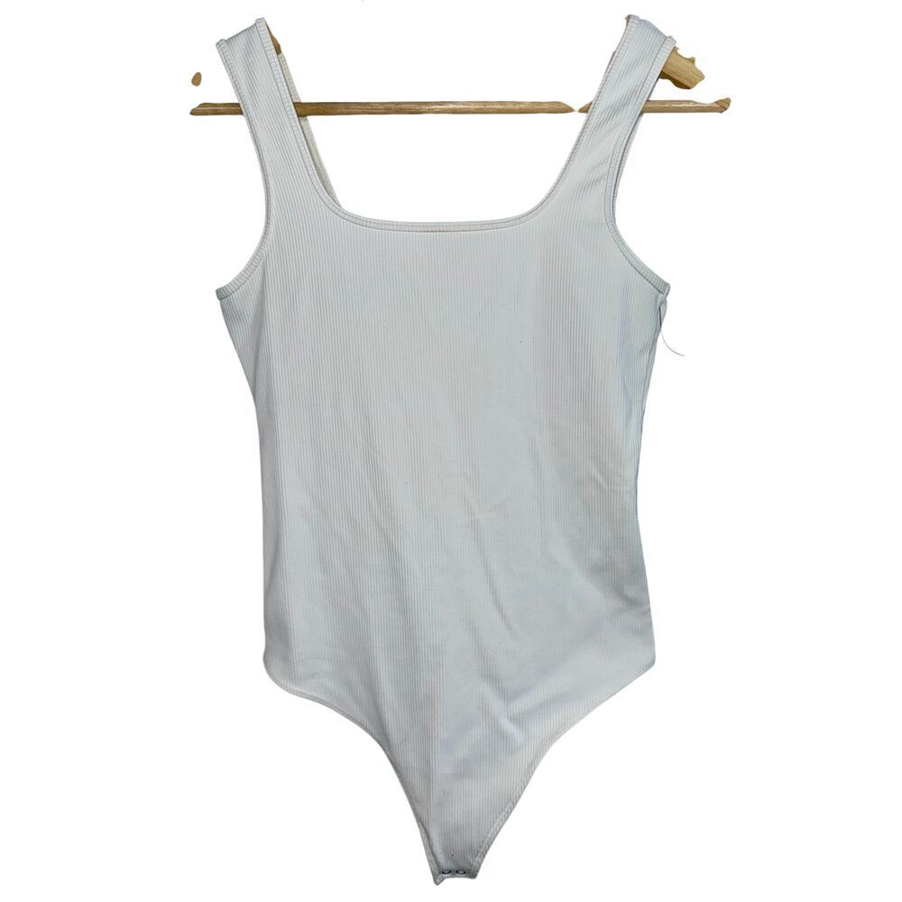 Abercrombie & Fitch Soft AF White Ribbed Knit Shapewear Bodysuit Top Womens Sz M